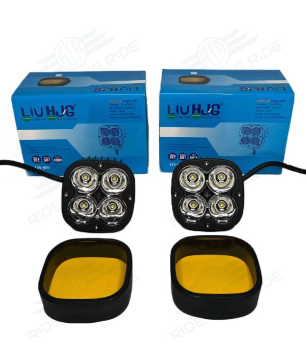 HJG Original 4 LED CREE 60W Fog Light Auxiliary Light For All Motorcycles With Yellow Filter Cap