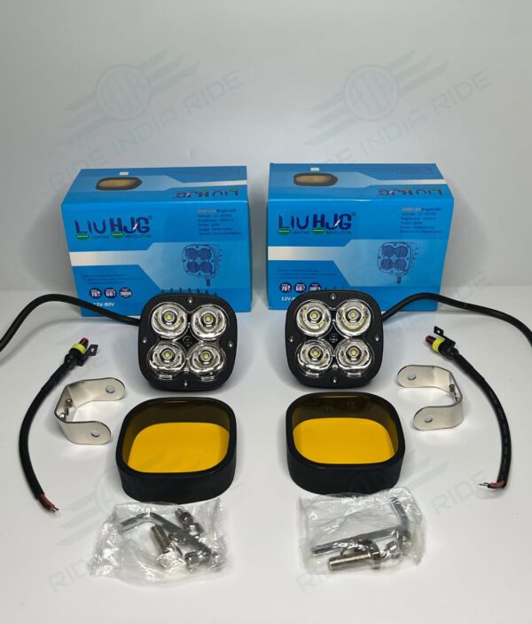 HJG Original 4 LED CREE 60W Fog Light Auxiliary Light For All Motorcycles With Yellow Filter Cap (2 Pcs)