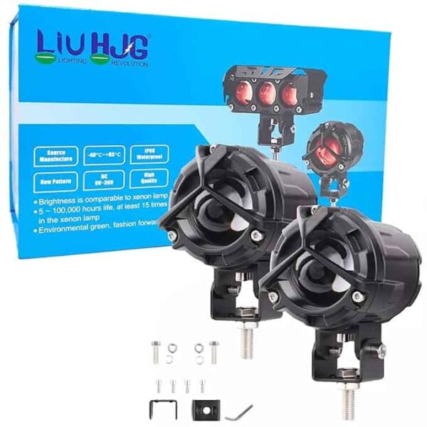 LiuHug LED motorcycle headlight and fog lights kit for enhanced visibility, durable design, IP68 waterproof, high brightness, and long lifespan for safe riding.