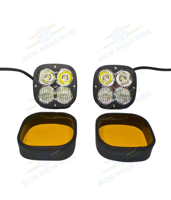 HJG 4 LED CREE 60W Combo Spot & Spread Fog Light For All Motorcycles With Yellow Filter Cap