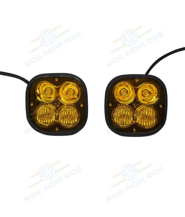 HJG 4 LED CREE 60W Combo Spot & Spread Fog Light For All Motorcycles With Yellow Filter Cap