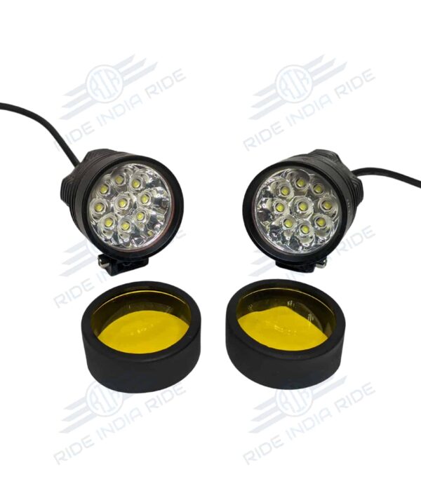 HJG L9X 90W CREE 9 LED Fog Light Auxiliary For Motorcycles With Yellow Filter (2 Pcs)