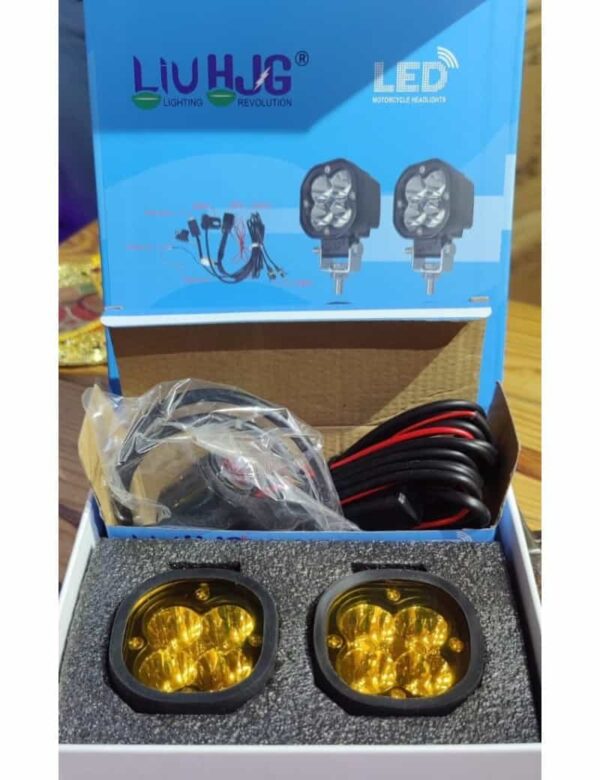 New HJG 4 LED 40W Mini CREE Fog Light Auxiliary Light For All Motorcycles With Wiring Harness, Switch & Yellow Filter Cap