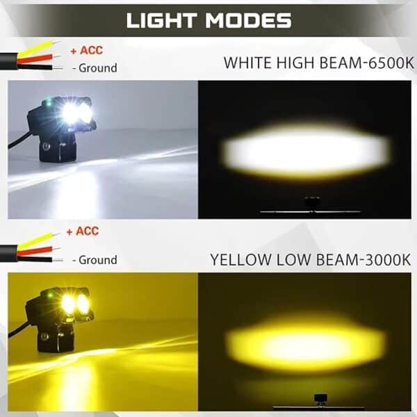 HJG Dual Shot 2 LED 40W Dual Intensity White/Yellow LED Fog Lights For All Motorcycles