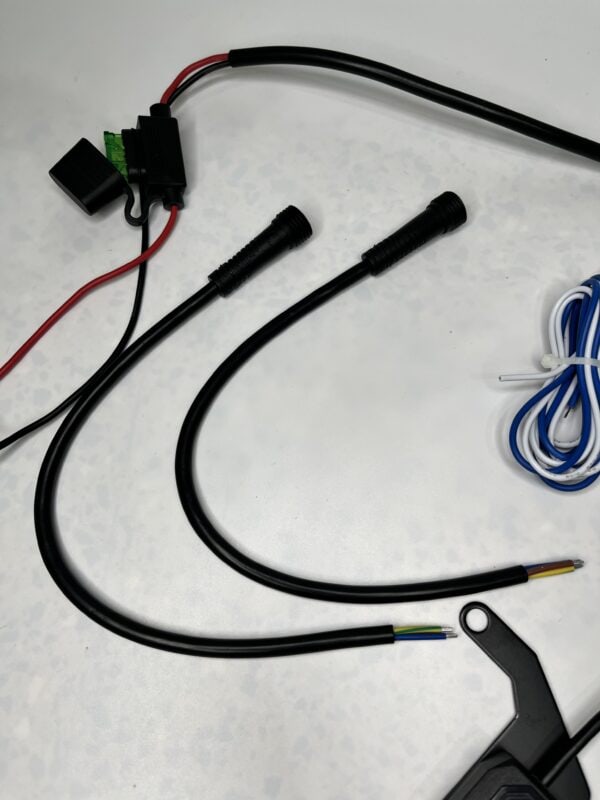 Highly durable motorcycle wiring harness with multiple connectors for easy installation and maintenance; ideal for electric bikes and custom motorcycle projects.