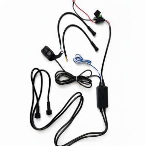 Wiring harness and electronic components for motorcycle accessories or upgrades.
