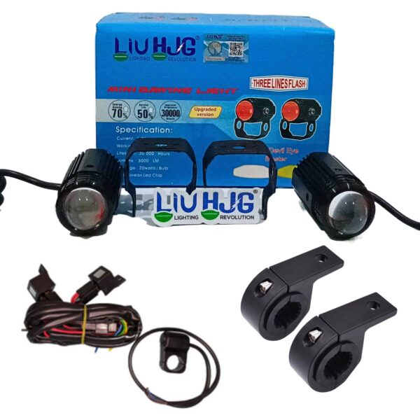 Original Liu HJG Mini Driving Fog Lights 40W Dual Colour For All Motorcycle/Scooters/Cars/Jeeps (Pair) (V3.0) With Wiring Harness & Clamps (Full Kit)