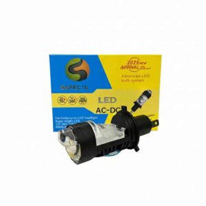 LED motorcycle headlight bulb for bikes, latest high-intensity AC/DC lamp with advanced LED technology, perfect for motorcycle lighting.