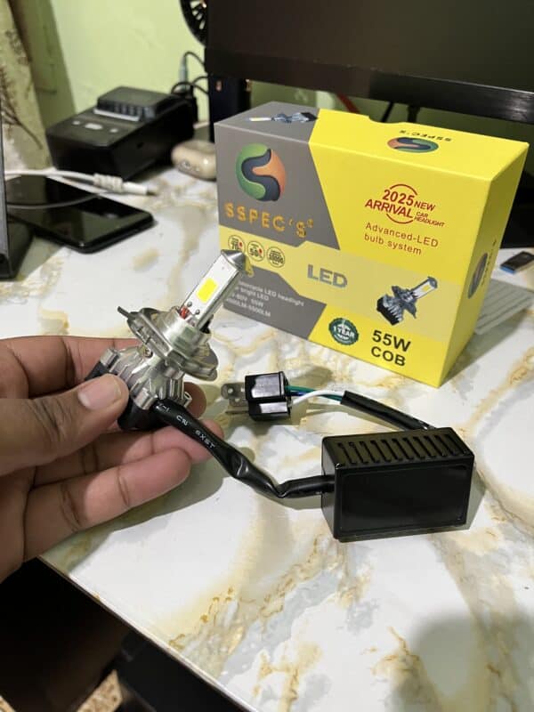 High-quality 55W COB LED motorcycle headlight bulb for bright, energy-efficient illumination and improved visibility on the road. Ideal for upgrade and repair.