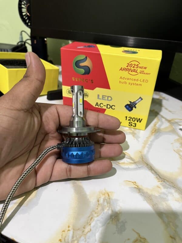 LED headlamp bulb with advanced LED technology, suitable for cars with AC/DC systems, improving night driving and road safety.