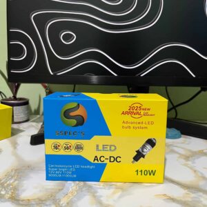 SSpec's LED motorcycle and car headlight bulb packaging with 110W power, advanced LED technology, and long-lasting performance for auto lighting solutions.
