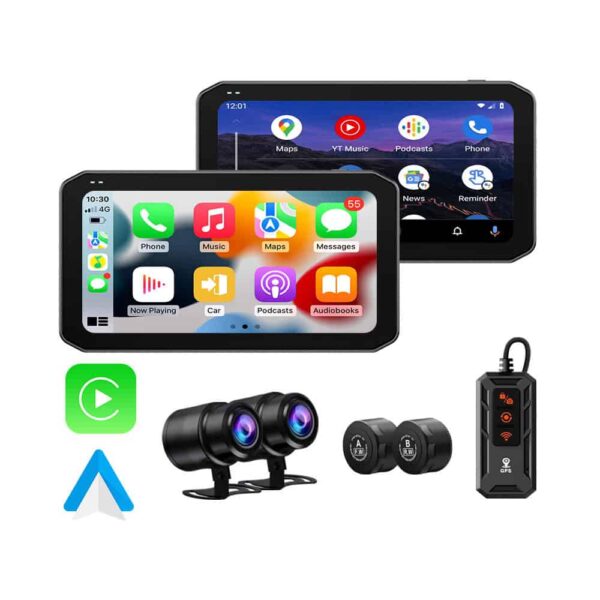 Motorcycle Dash Cam GPS Navigation 6.25″ Screen Wireless CarPlay Recording Camera