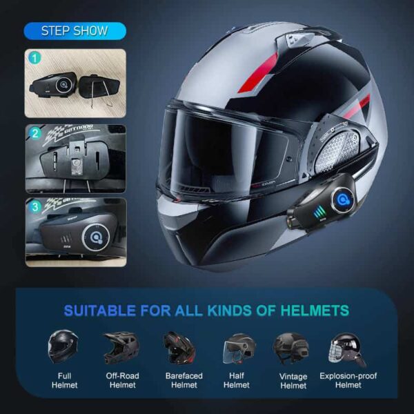 Q28 Motorcycle Helmet Bluetooth Headset with 1080P Camera – 500M Intercom Range