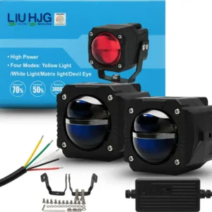 High power motorcycle LED lighting kits with multiple modes including yellow, white, matrix, and devil eye, designed to improve visibility and safety on the road.