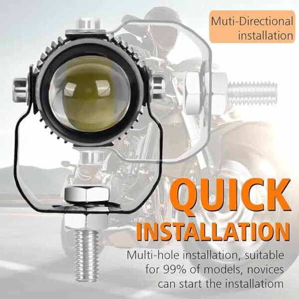 High-performance motorcycle headlamp with multi-directional installation for quick setup on various bike models. Perfect for enhancing visibility during rides at Ride India Ride.