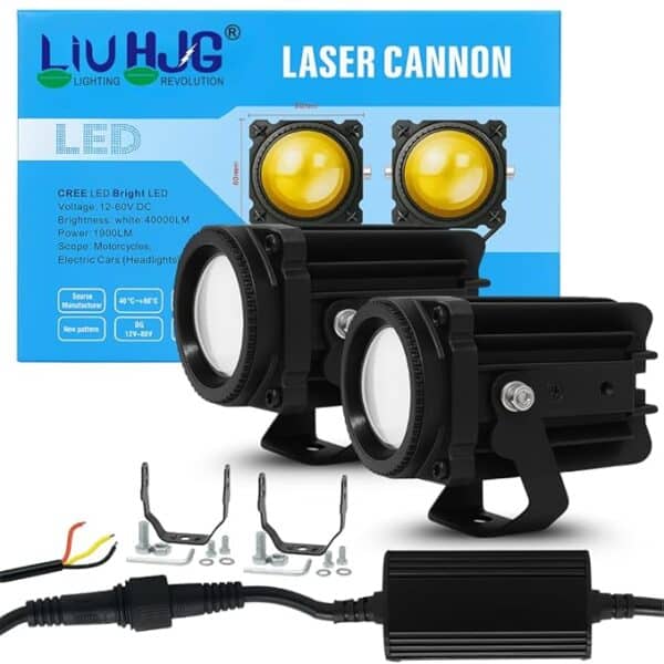 Liu HJG 80W Laser Cannon Projector Fog Lights – Dual Color 500M White & 300M Yellow Beam – (Pack of 2)
