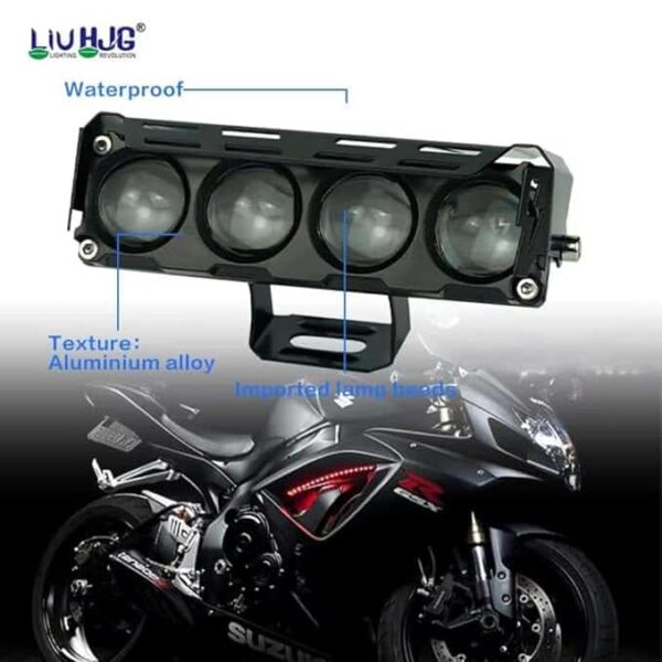 LED motorcycle headlight with waterproof aluminum alloy housing and imported lamp beads for enhanced visibility and durability during rides.