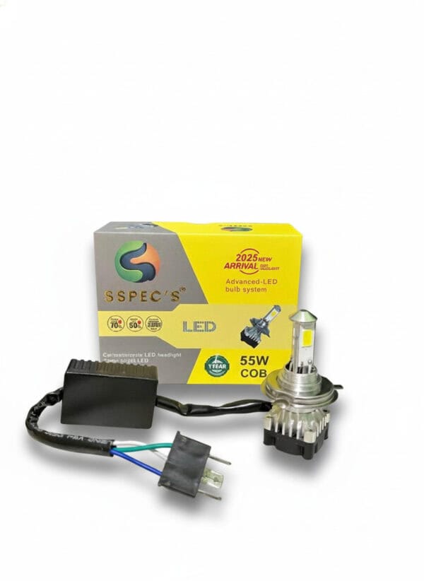 SSpecs 55W H4COB LED Headlight Bulb for Car & Motorcycle | 4500–5500 Lumens | 12V–80V |