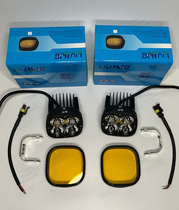 HJG Original 4 LED CREE 60W Fog Light Auxiliary Light For All Motorcycles With Yellow Filter Cap
