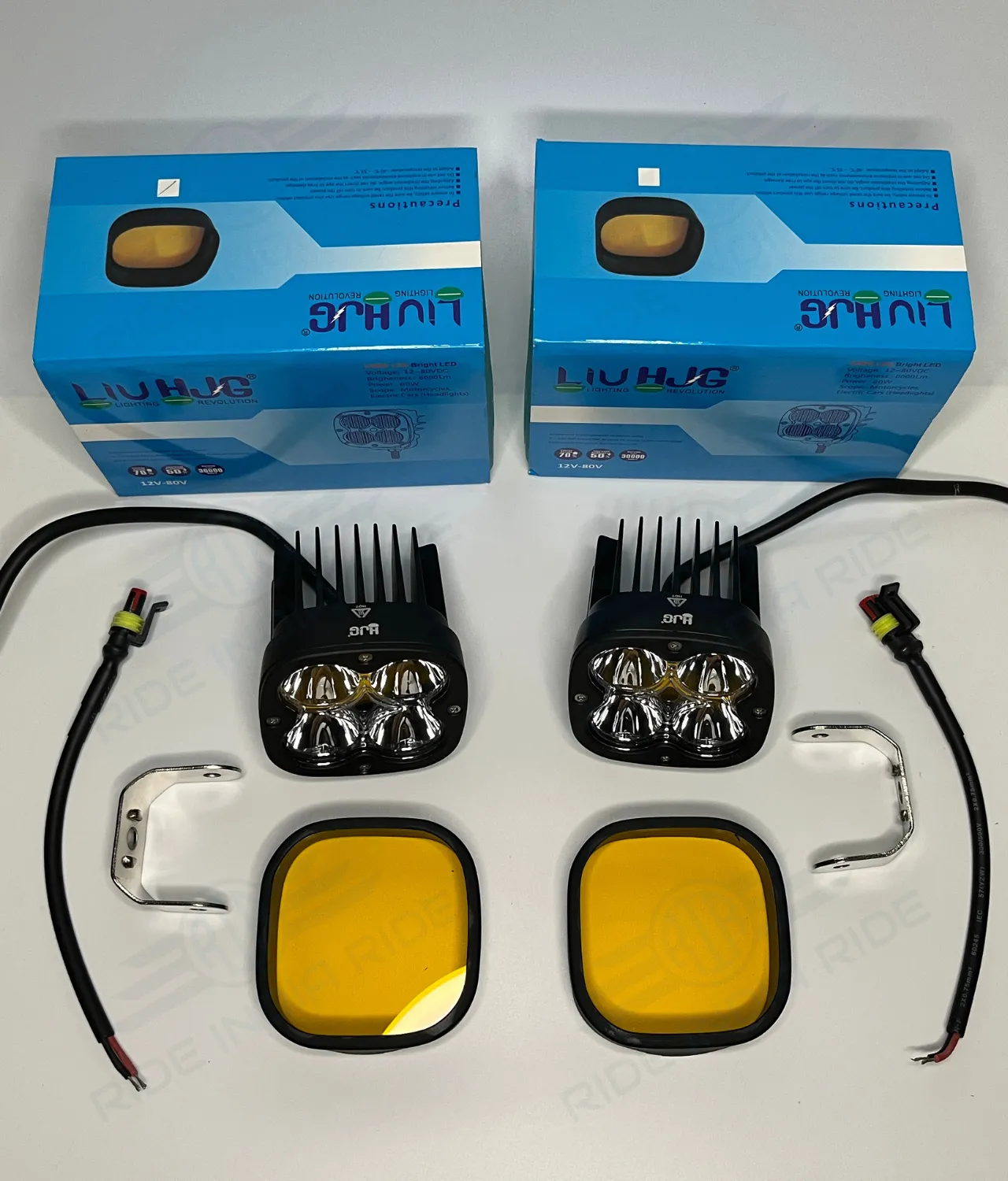 HJG Original 4 LED CREE 60W Fog Light Auxiliary Light For All Motorcycles With Yellow Filter Cap
