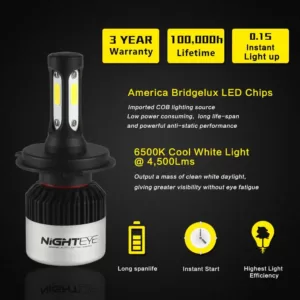 Original NIGHTEYE H4 Super Bright LED Headlights For All Motorcycles & Scooters (1Pair)
