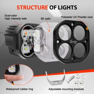 Super 4X4 Fog Lights Projector Spot LED 120W Square Dual Color White/Yellow (2Pcs)
