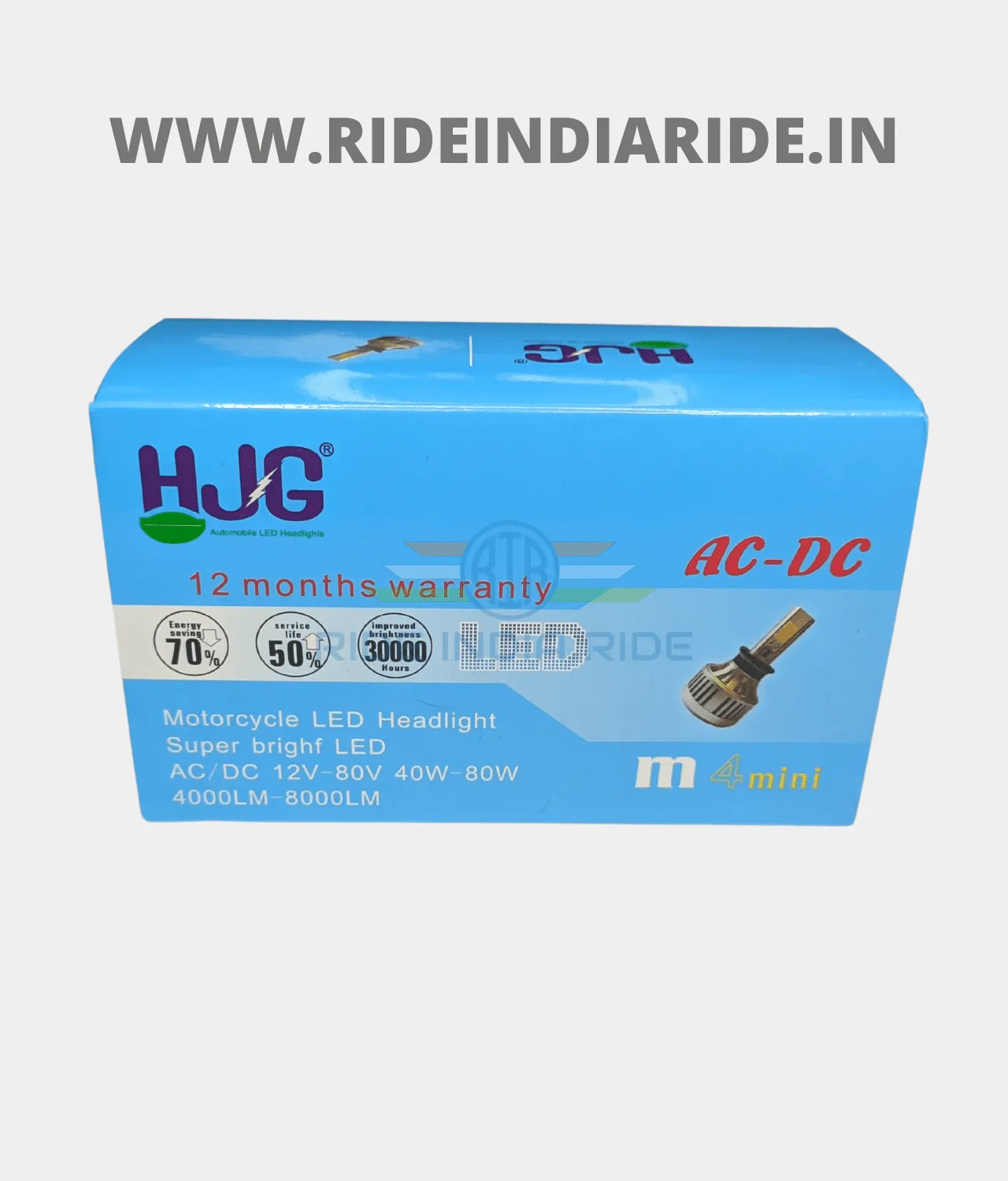 HJG LED Headlight Bulb H4 For All Motorcycles AC/DC (80W White)