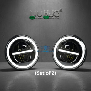 LIU HJG 7 Inch 80W Minus LED Headlight For Royal Enfield, Mahindra Thar, Jeep (With Ring) (Set of 2)