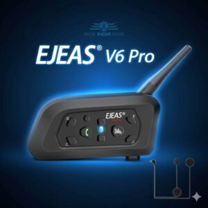 EJEAS V6 Pro motorcycle Bluetooth communication system for riding, pairing, and hands-free calls, designed for bikers and motorcycle touring enthusiasts.