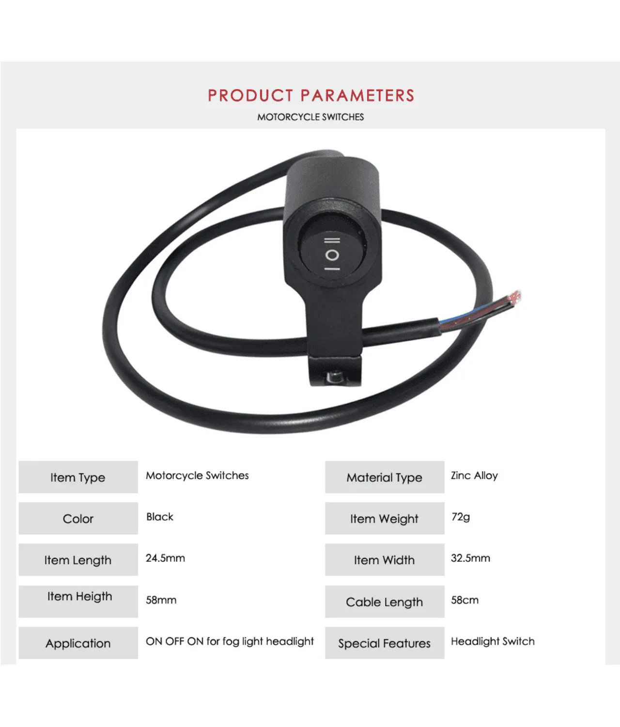 12V Motorcycle Handlebar 3 Way Switch 7/8" ON-OFF-ON Headlight Fog Light Switch
