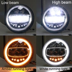 HJG Star 7 Inch LED Headlight For Jeep, Thar, Wrangler, Royal Enfield Classic, Standard, Himalayan, Electra Models.