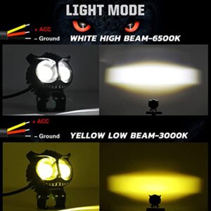 High-beam motorcycle headlights with white high beam 6500K and yellow low beam 3000K for enhanced visibility and safety on Indian roads. Perfect for ride safety accessories.