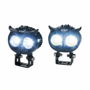 Ultra-bright owl-shaped motorcycle LED lights with dual beam for enhanced visibility and safety on rides. Perfect for adventure motorcyclists and bike enthusiasts.