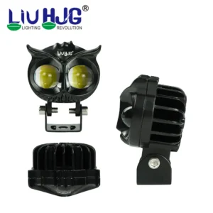 High-powered LED motorcycle lights with owl-shaped design, durable heat sink, and adjustable mounting for enhanced visibility and safety during rideIndiaRide adventures.