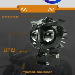 Waterproof bike headlight with aluminum alloy texture and imported lamp beads for enhanced brightness and durability, perfect for motorcycle riding in any weather conditions.