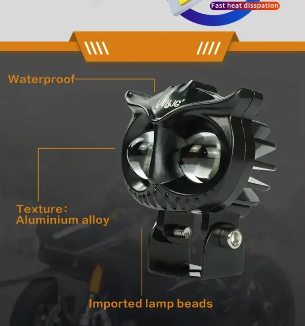 Waterproof bike headlight with aluminum alloy texture and imported lamp beads for enhanced brightness and durability, perfect for motorcycle riding in any weather conditions.