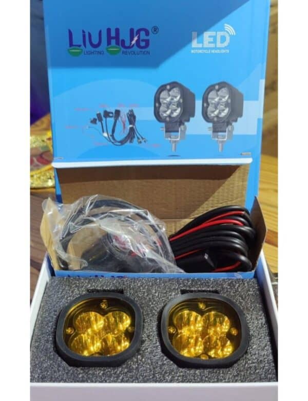 New HJG 4 LED 40W Mini CREE Fog Light Auxiliary Light For All Motorcycles With Wiring Harness, Switch & Yellow Filter Cap