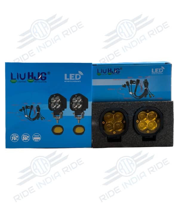 New HJG 4 LED 40W Mini CREE Fog Light Auxiliary Light For All Motorcycles With Wiring Harness, Switch & Yellow Filter Cap