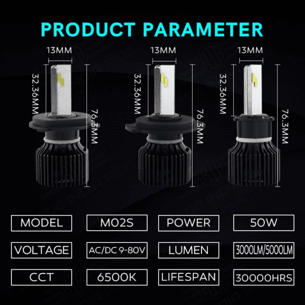 RTD M02S Universal Motorcycle LED Headlight Bulbs H4 HS1 BA20D P15D H6 5000LM 9-80V 50Watts White 6500K High Low Beam