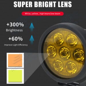 HJG Original 70W Dual Color Yellow/White LED Fog Lights with Yellow Filter Cap for Bikes, Cars, Jeeps