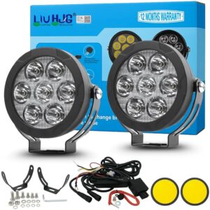 LIU HJG Original 70W Dual Color Yellow/White LED Fog Lights with Yellow Filter Cap for Bikes, Cars, Jeeps (With Harness) (Pack of 2)
