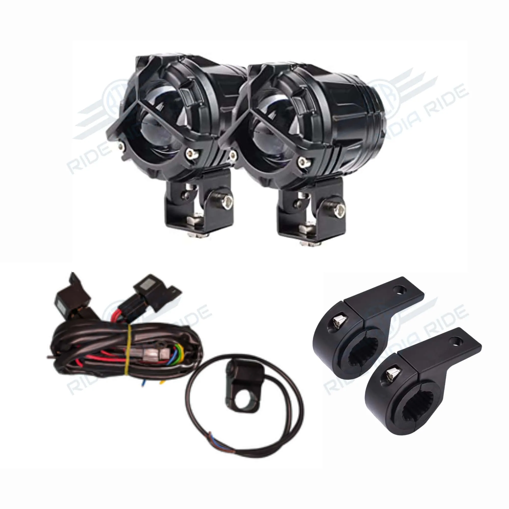 HJG Y Lens Ultra Wide Dual Intensity LED Driving Fog Lights White/Yellow With Wiring Harness Kit & Clamps - (Full Kit)
