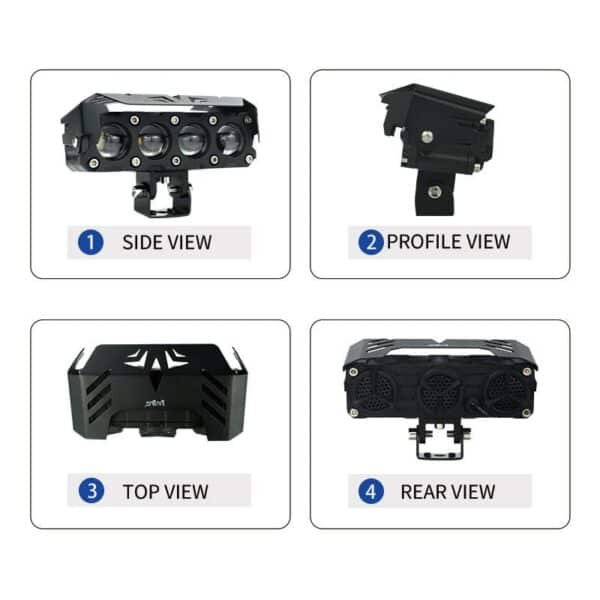 Bright motorcycle auxiliary LED lights for enhanced visibility and safety during rides.