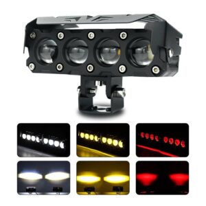 High-power LED work light for off-road motorcycles, scooters, and bikes, providing bright white, yellow, or red illumination for enhanced visibility and safety during night rides or low-light conditions.