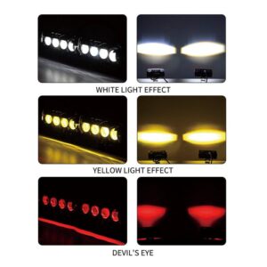 LED motorcycle headlight light effects with white, yellow, and red colors for enhanced visibility and style at Ride India Ride.