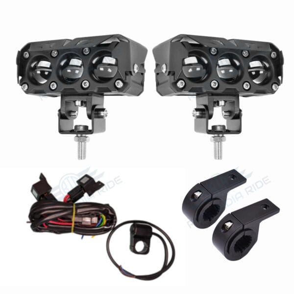 HJG Original Mega Drive 3 Lens Dual Color Yellow/White LED Fog Lights With Wiring Harness & Clamps (Full Kit)