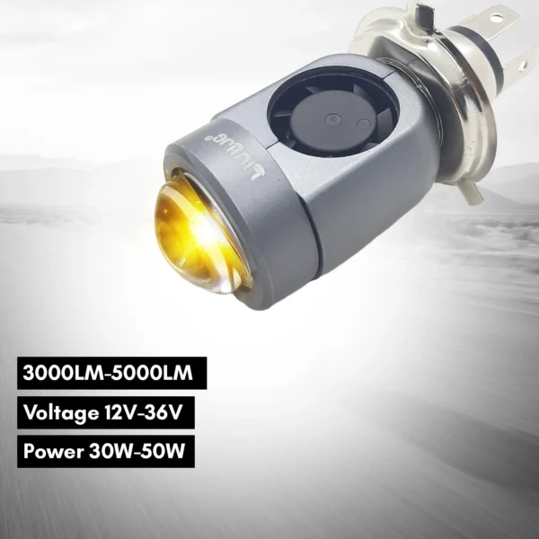 LIU HJG Motorcycle LED Headlight Projector Bulb Yellow/White With H4 Fitting (12V-36V) (30W-50W, pack Of 1)