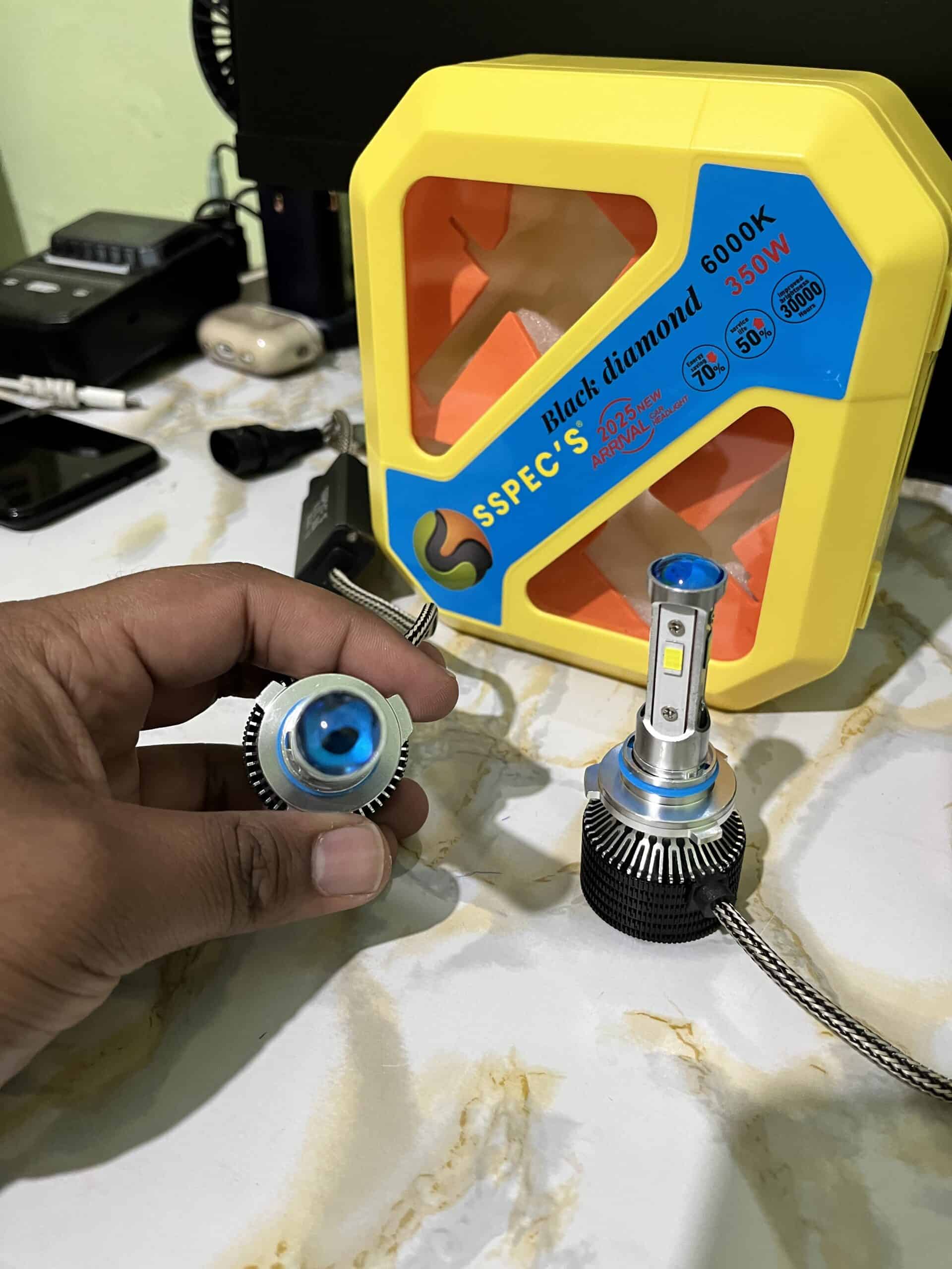 SSpecs Black Diamond 350W LED Headlight Bulb | 6000K White Light | Super Bright | 9005 (HB3) Socket | Car & Motorcycle (6 Months Warranty) - Image 4