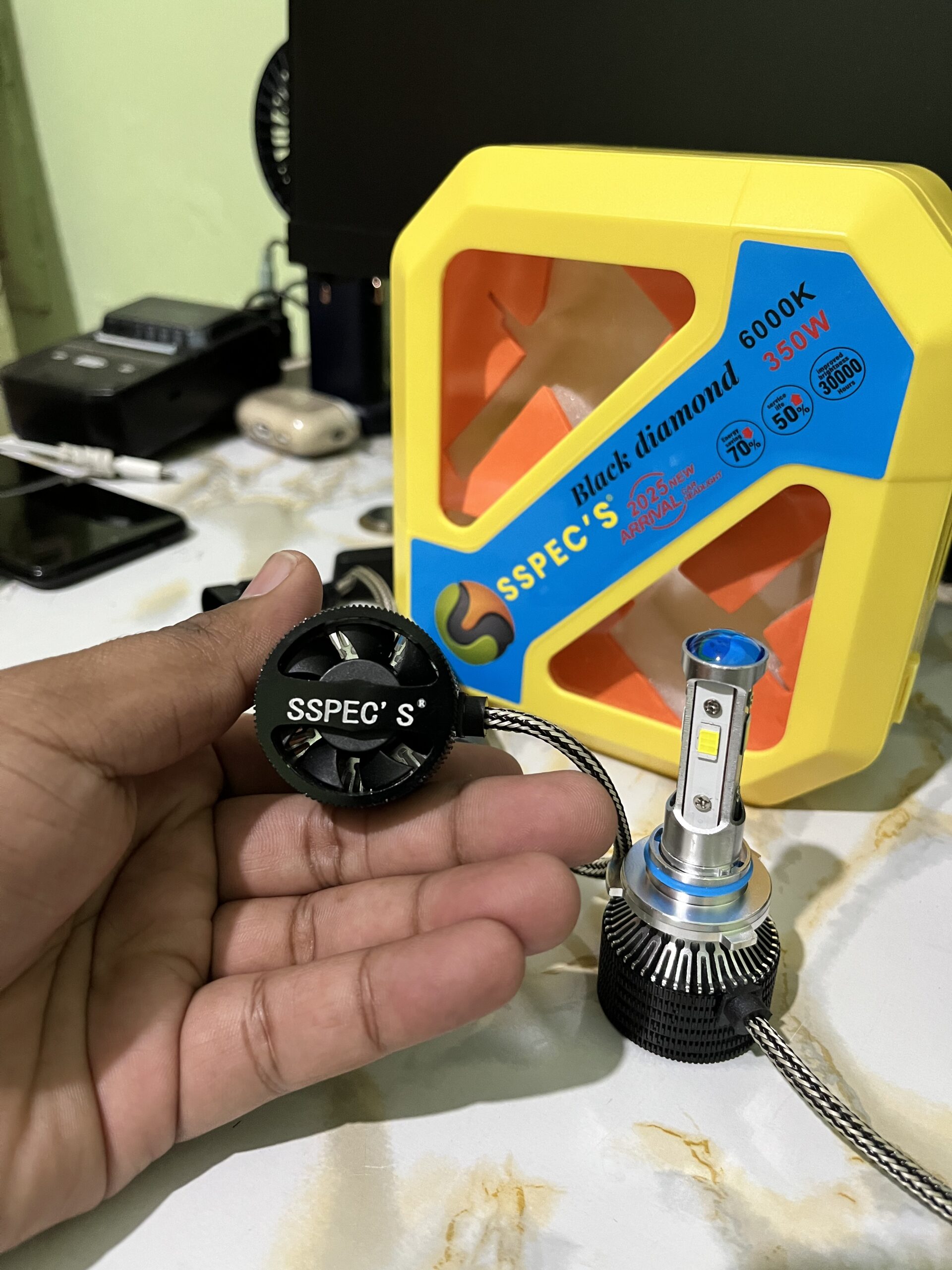 SSpecs Black Diamond 350W LED Headlight Bulb | 6000K White Light | Super Bright | 9005 (HB3) Socket | Car & Motorcycle (6 Months Warranty) - Image 5