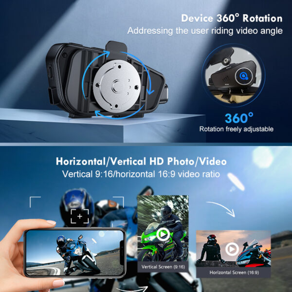 Q28 Motorcycle Helmet Bluetooth Headset with 1080P Camera - 500M Intercom Range - Image 4